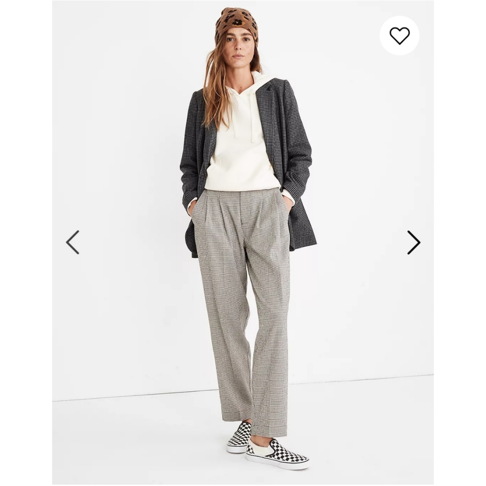 Pleated taper wide-leg pants in mini houndstooth